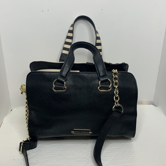 Betsey Johnson color block satchel in black/cream - Picture 7 of 9